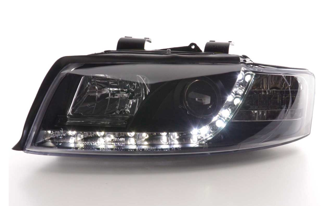 FK Set LED DRL Headlights Halo Projector Audi A4 B6 8E 01-04 black LHD S4 - LJ Automotive