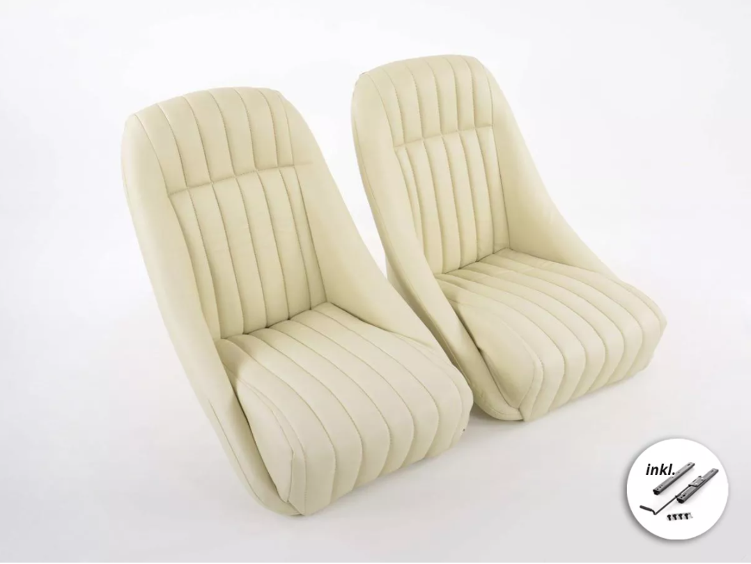 Cream Pair Classic Car Retro Kit Speedster Sports Car Fixed Bucket Seats & Rails