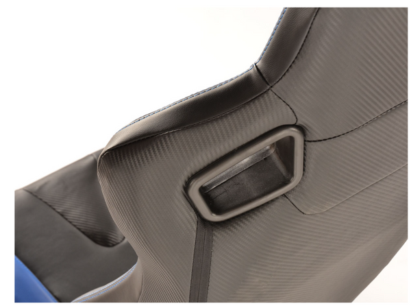 FK Pair Universal Bucket Sports Seats Black on Blue Synthetic Leather Carbon Lux
