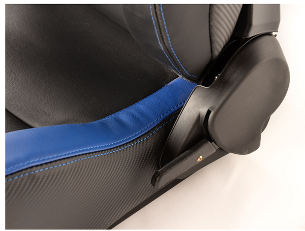FK Pair Universal Bucket Sports Seats Black on Blue Synthetic Leather Carbon Lux