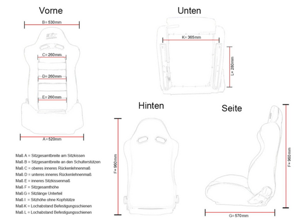 FK Pair Universal Bucket Sports Seats Black on Blue Synthetic Leather Carbon Lux