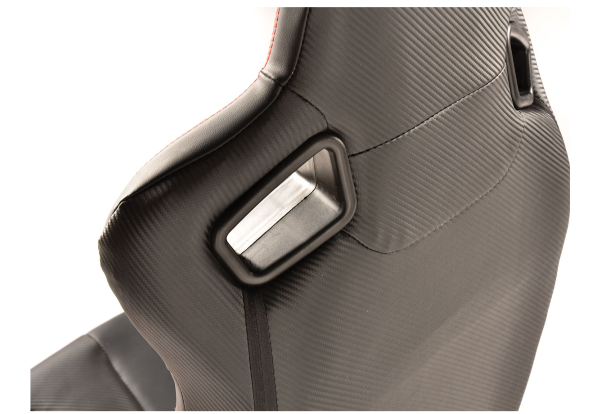 FK Pair Universal Bucket Sports Seats Black on Red Synthetic Leather Carbon Lux