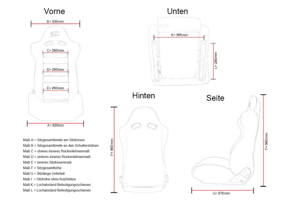 FK Pair Universal Bucket Sports Seats Black on Red Synthetic Leather Carbon Lux