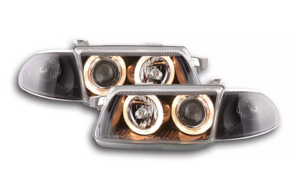 FK Pair Vauxhall Opel Astra F 91-97 LED DRL Devil Eye Projector Headlights RHD & LHD