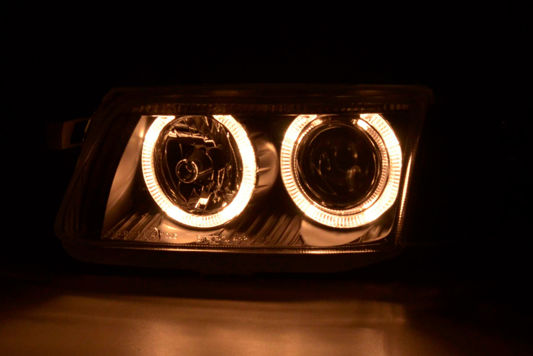 FK Pair Vauxhall Opel Astra F 91-97 LED DRL Devil Eye Projector Headlights RHD & LHD