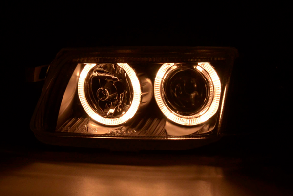 FK Pair Vauxhall Opel Astra F 91-97 LED DRL Devil Eye Projector Headlights RHD & LHD