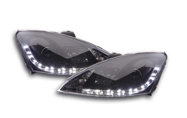 FK LED DRL Angel Eye Halo Lightbar Headlights Ford Focus 1 MK1 C170 01-04 black RHD
