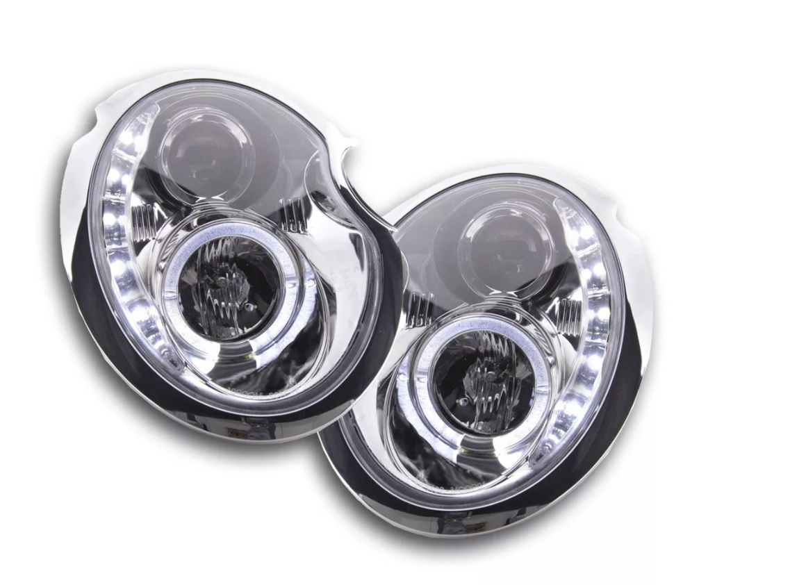 FK Set Pair LED DRL Angel Eye Headlights BMW Mini R50 R53 01-06 black Chrome JCW S