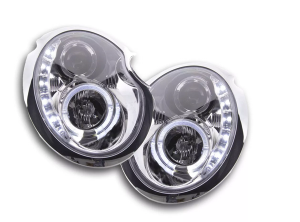 FK Set Pair LED DRL Angel Eye Headlights BMW Mini R50 R53 01-06 black Chrome JCW S