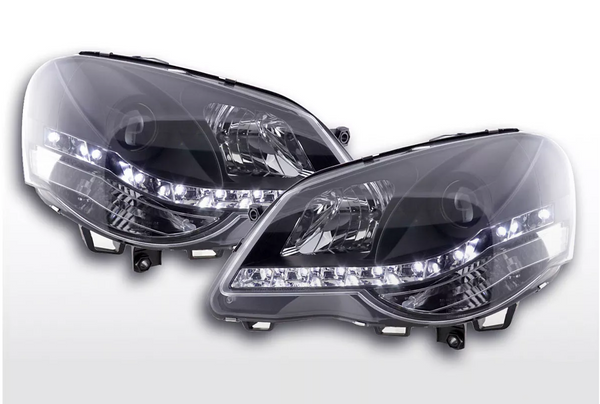 FK Pair LED DRL Projector Halo headlights Polo 4 MK4 9N 9N3 05-09 Black RHD - LJ Automotive