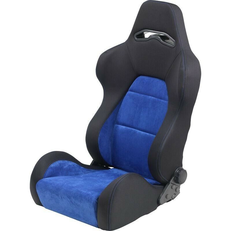 AUTOSTYLE x2 Universal Pair Sports Bucket Seats Black Blue Stitch runners - LJ Automotive