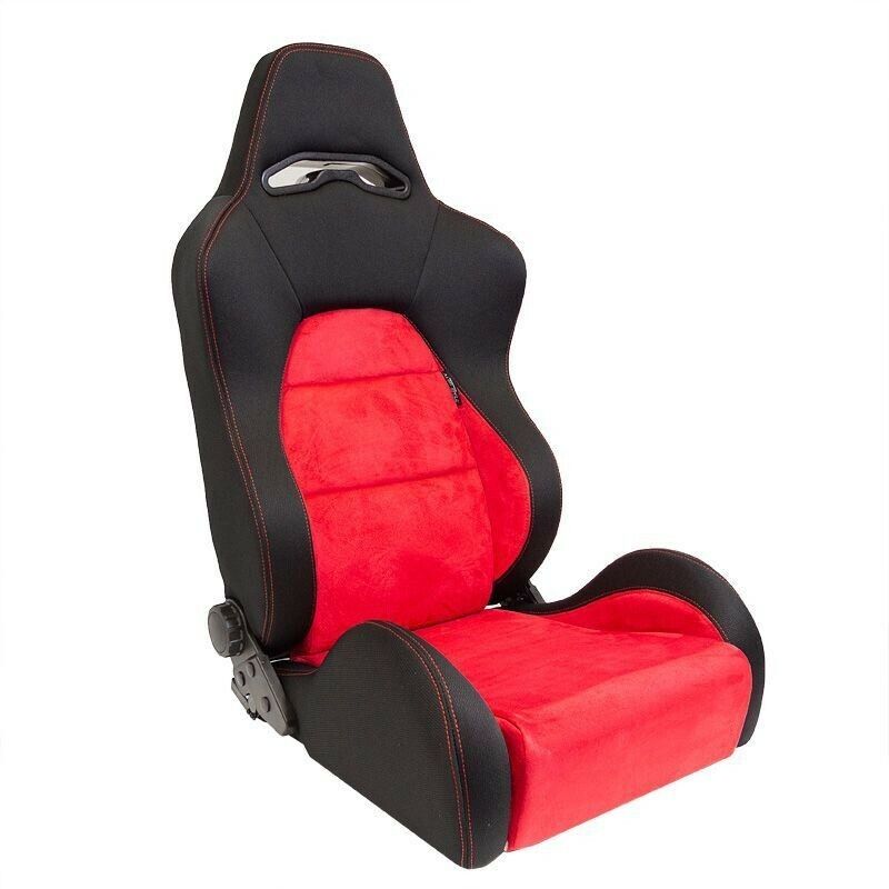 AUTOSTYLE x2 Univ Pair Sports Bucket Seats Black Red Stitch runners - LJ Automotive
