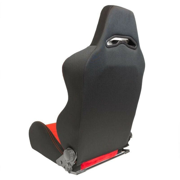 AUTOSTYLE x2 Univ Pair Sports Bucket Seats Black Red Stitch runners - LJ Automotive