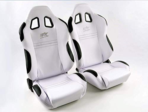 Pair of Ergonomic Performance Sport Bucket Racing Seats New York fabric white black seam black