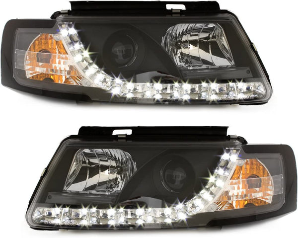 AS Pair LED Drl Lightbar Projector Headlights VW Passat 3B B5 96-00 black Lhd