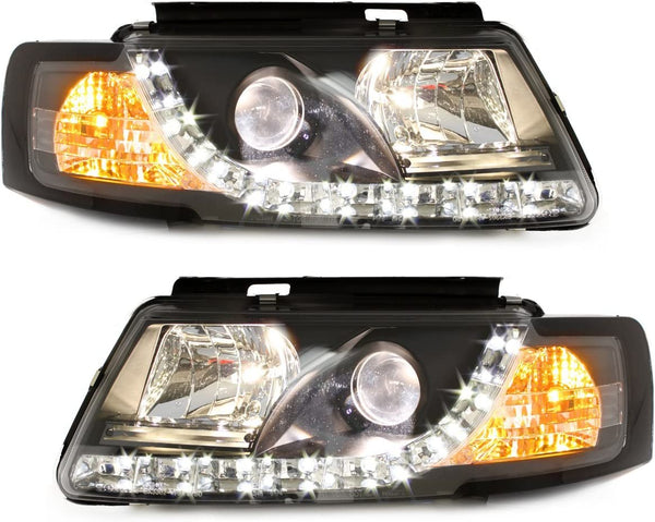 AS Pair LED Drl Lightbar Projector Headlights VW Passat 3B B5 96-00 black Lhd
