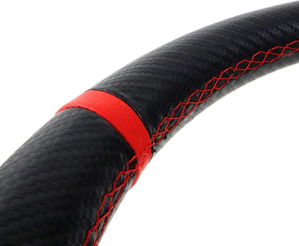 OCC MOTORSPORT UNIVERSAL CAR Go Kart OFFSET STEERING WHEEL TRACK MODEL VINYL CARBON LOOK BLACK RED ARMS - 90 MM FULL DISH WHEEL - 350MM (14 INCH)