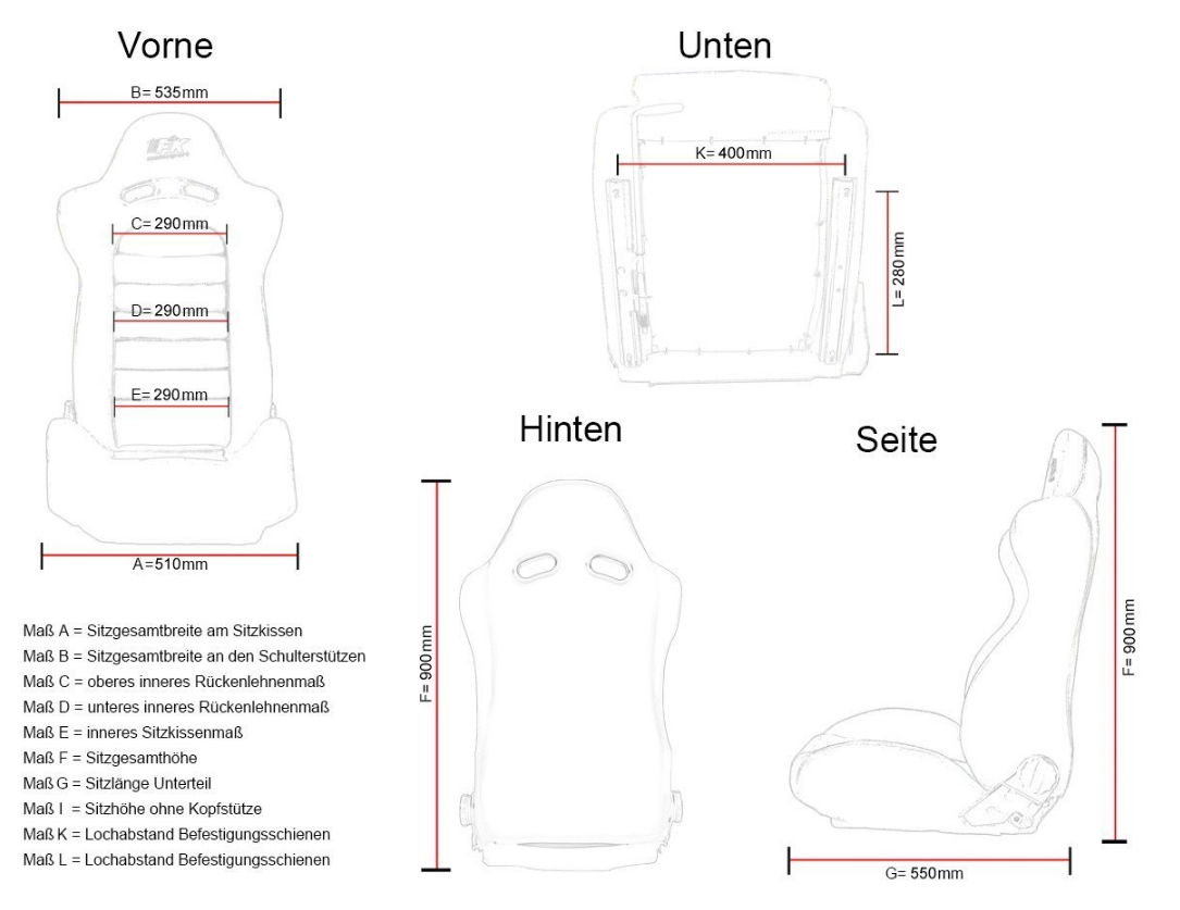 FK Sports Bucket Seats Set - Synthetic Leather white & black - LJ Automotive