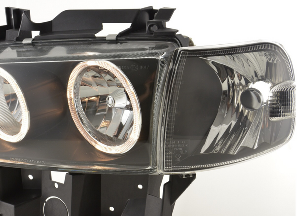 FK Pair LED Angel Eye Black Headlights VW Van Camper Transporter T4 LHD 97-02 - LJ Automotive