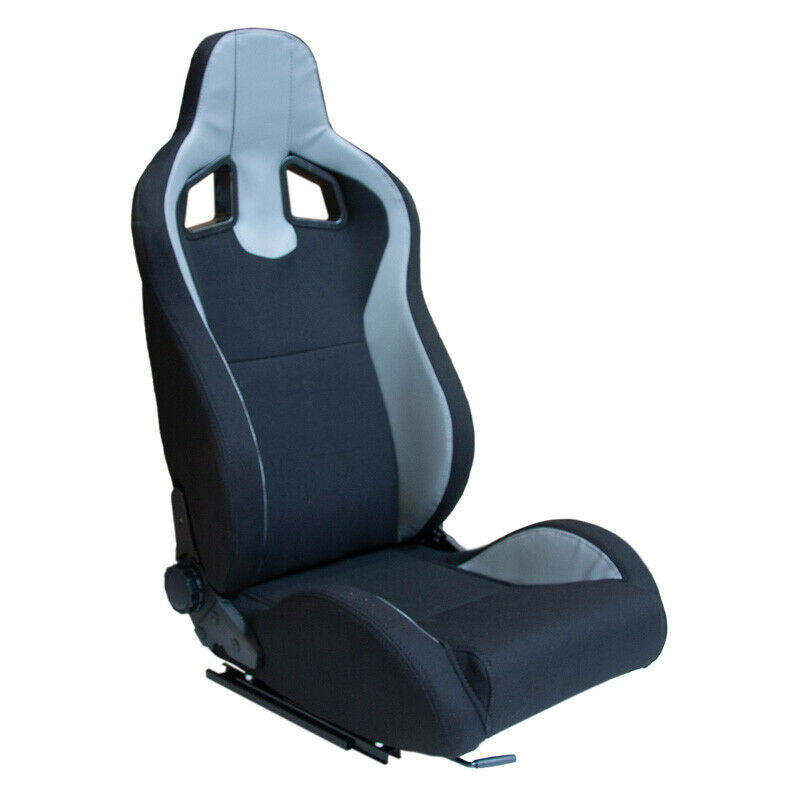AUTOSTYLE x1 Univ Single Sports Bucket Seat Black Grey Recline runners - LJ Automotive