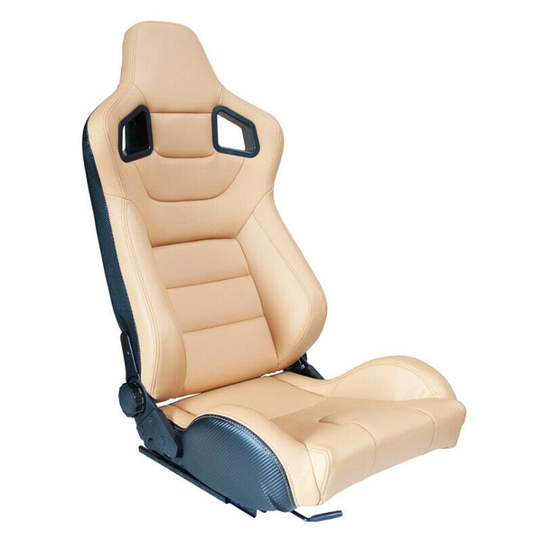 AUTOSTYLE x1 Univ Single Sports Bucket Seat Beige Tan Cream Carbon inc runners - LJ Automotive