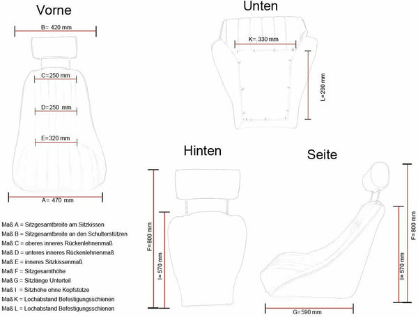 FK Bucket Seats faux leather Red Classic retro Kit Car Custom Project Speedster - LJ Automotive