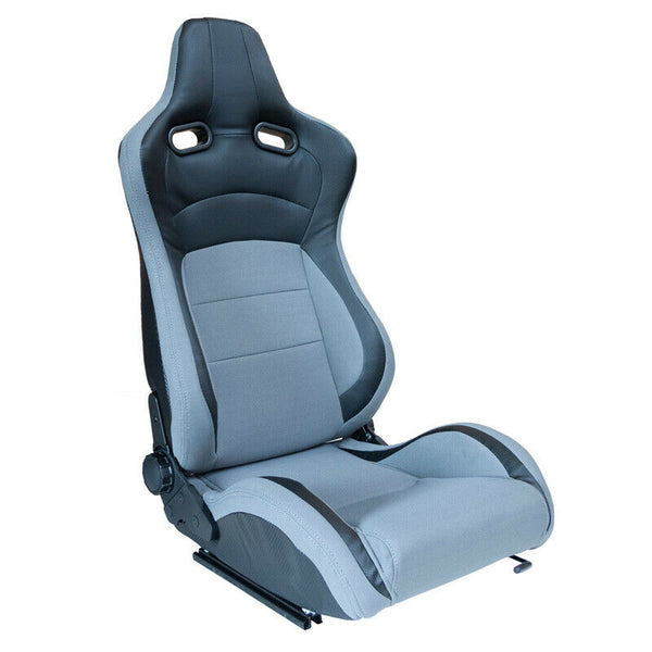 AUTOSTYLE x1 Univ Single Sports Bucket Seat Black Grey Recline inc runners - LJ Automotive