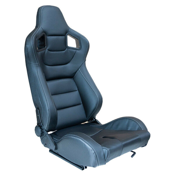 AUTOSTYLE x1 Univ Single Sports Bucket Seat Black Silver Stitch Carbon runners - LJ Automotive