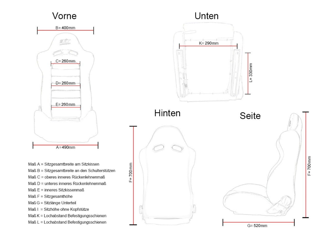 FK Automotive Bucket Sports Seat Set Montgomery faux leather Classic Kit Car - LJ Automotive