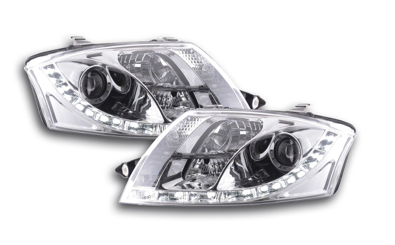 FK AUDI TT 99-06 8N LHD BRIGHT CHROME LED DRL DEVIL EYE R8 STYLE HEADLIGHTS - LJ Automotive